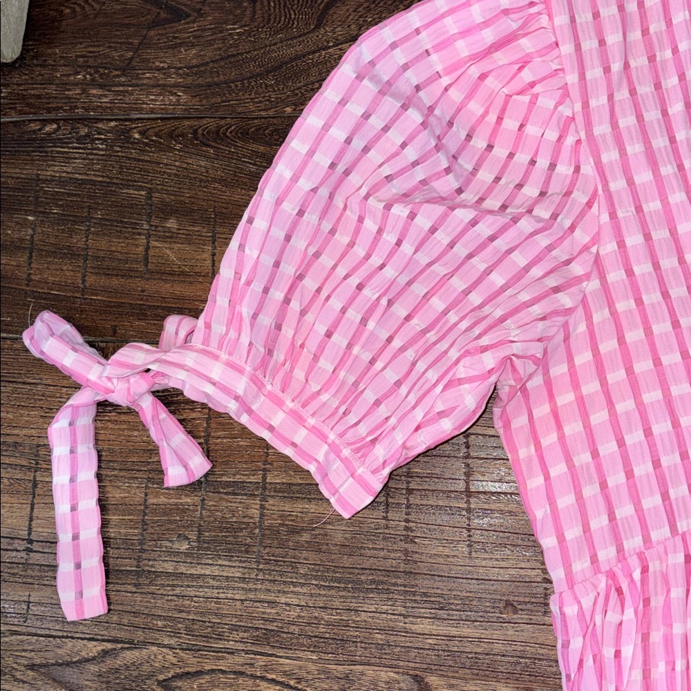 English Factory Pink Tiered Midi Dress with Tie Sleeves - Picture 5 of 5